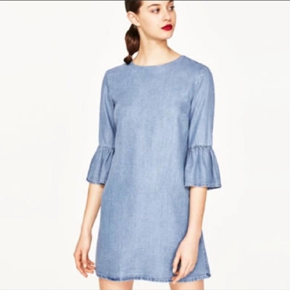 Zara Woman Chambray bell sleeves dress